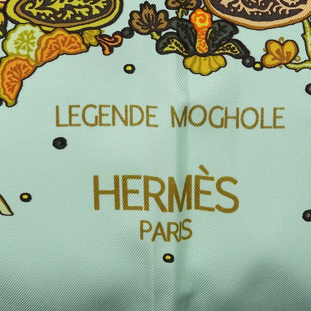 Hermes Scarf Muffler for Women Carre 90 LEGEND MOGHOLE Silk Pale Green Orange... - Picture 3 of 10